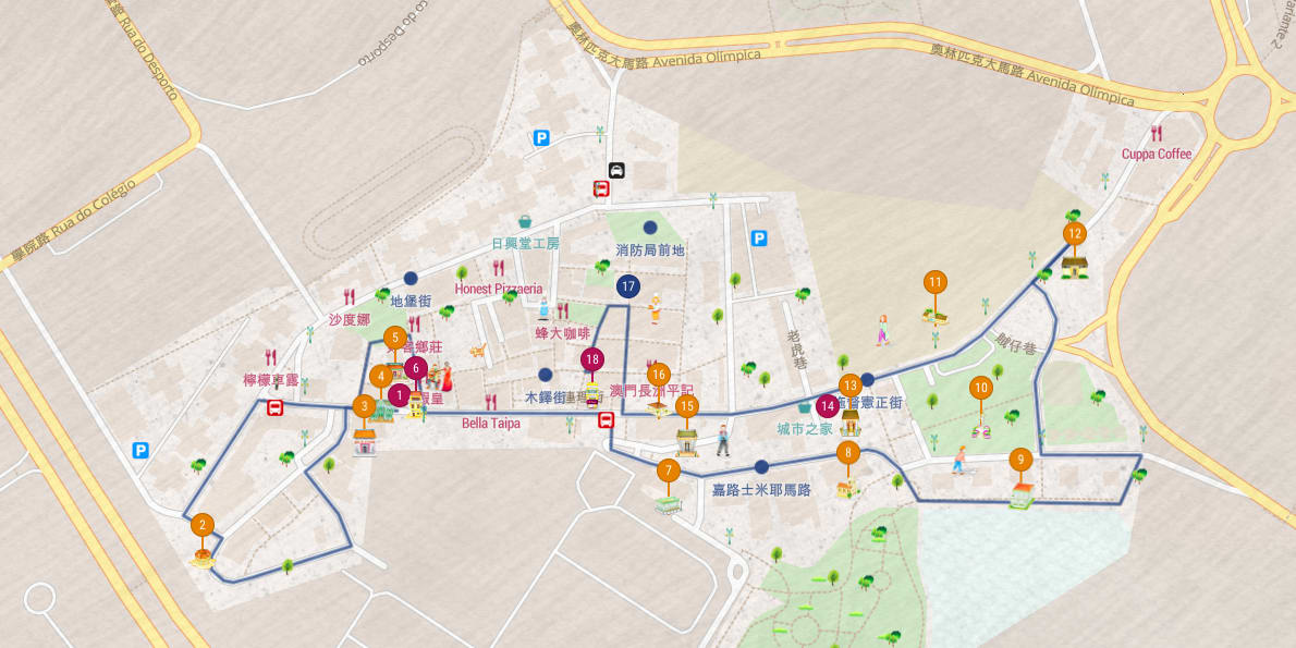 氹仔舊城區地圖 來源:www.taipavillagemacau.com/tc/ 氹仔舊城區地圖 來源:www.taipavillagemacau.com/tc/