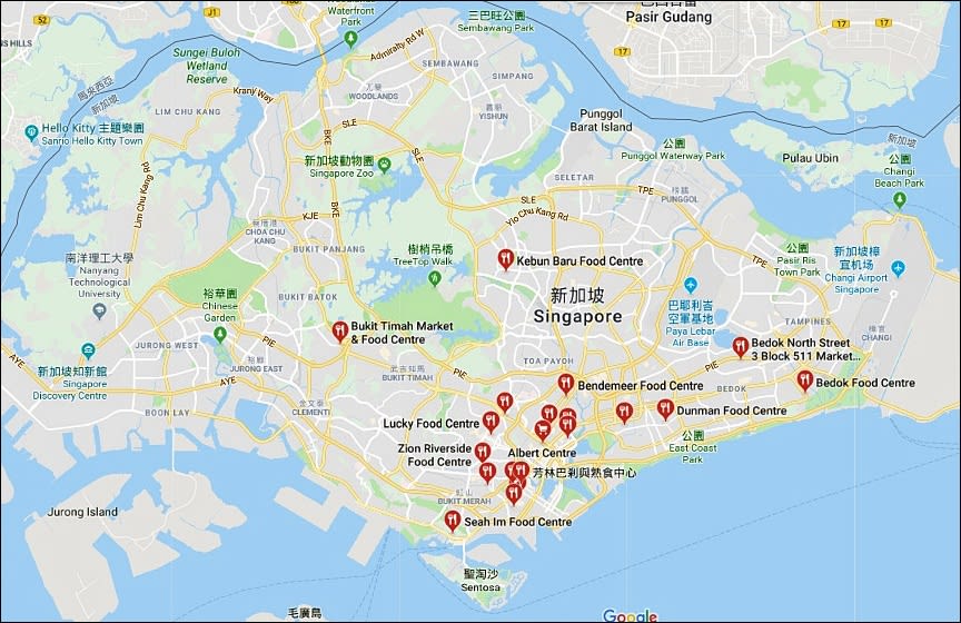 ▲ 在地圖上搜尋,即可輕易找到許多的熟食中心。 在地圖上搜尋,即可看到許多的熟食中心