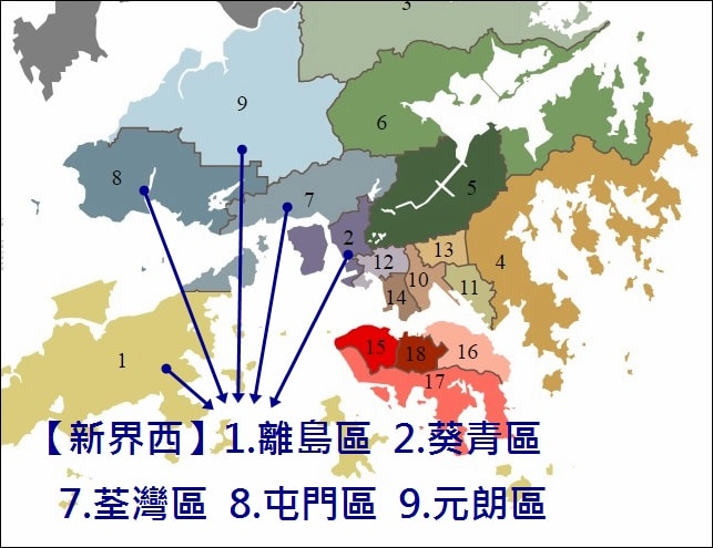 ▲ 新界西-行政區域圖 新界西-區域圖