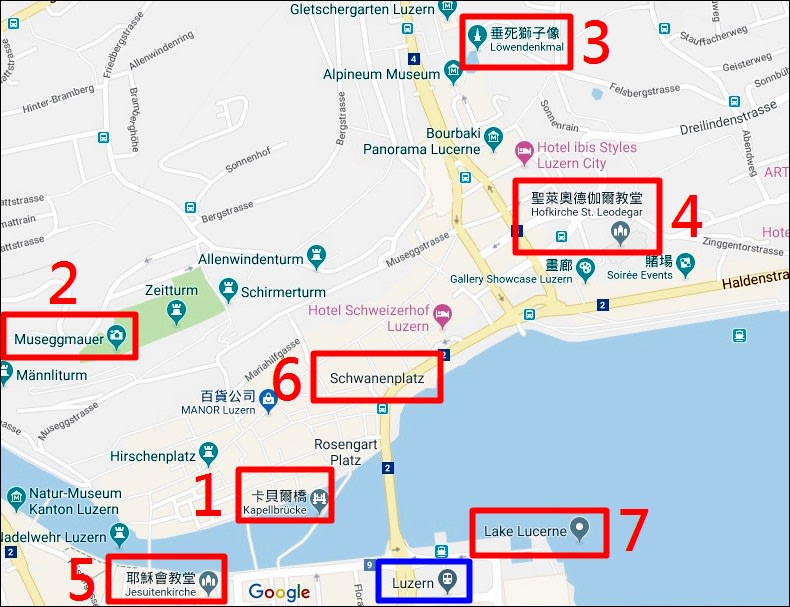 琉森市區地圖