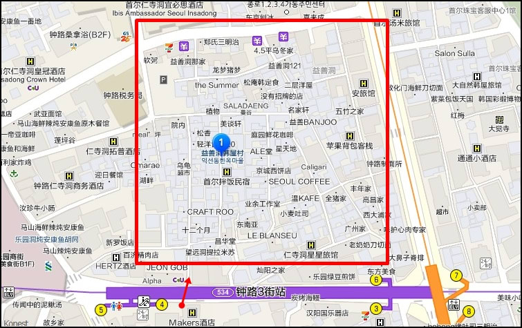 ▲ 益善洞地圖(圖片來源:韓巢地圖) 益善洞地圖