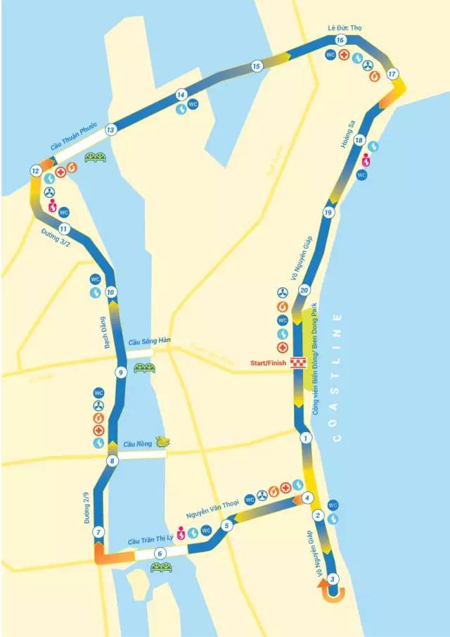 Klook客路・探索未知的你 峴 港 馬 拉 松 路 線 圖 。