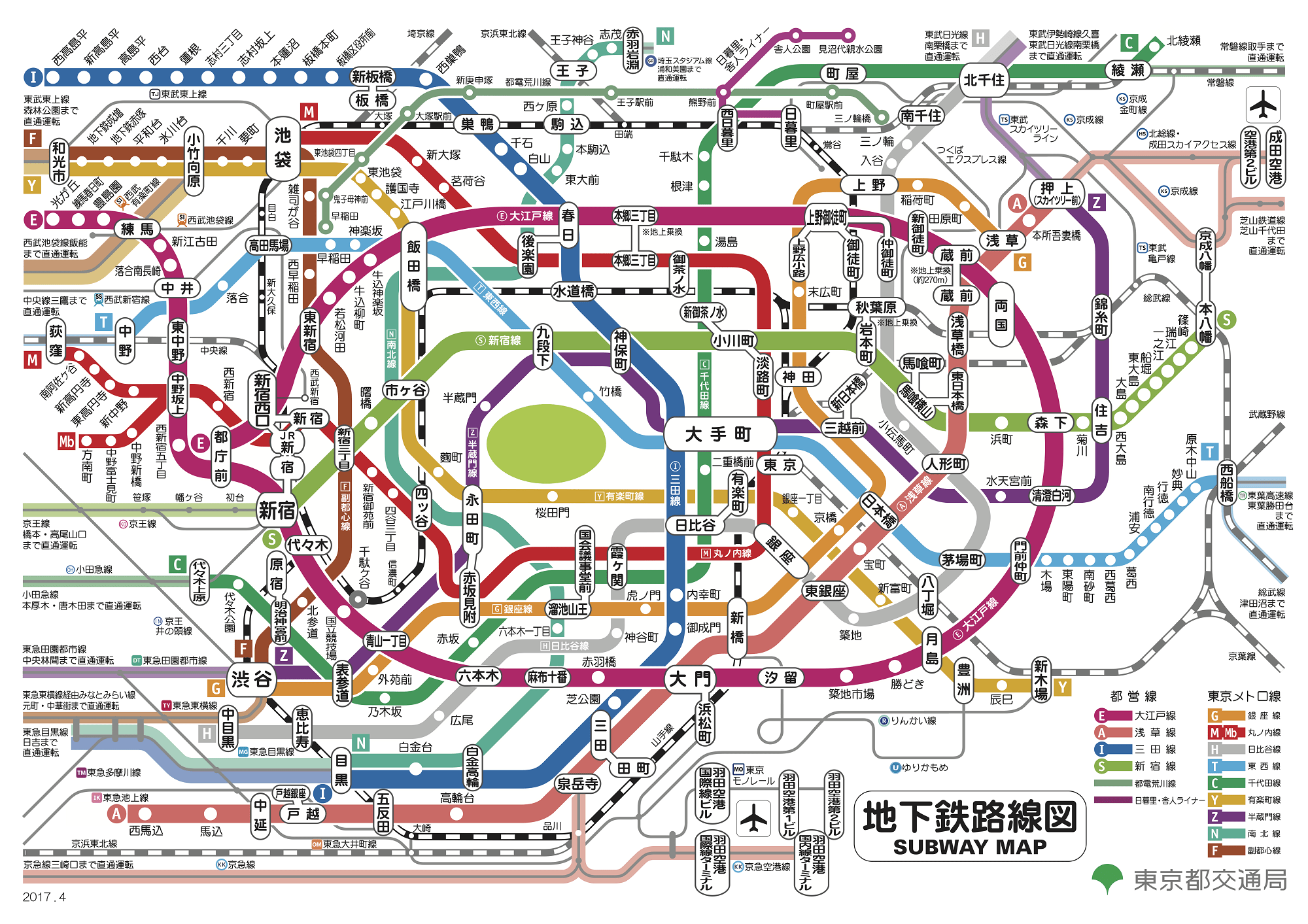 都營地鐵、東京Metro路線圖