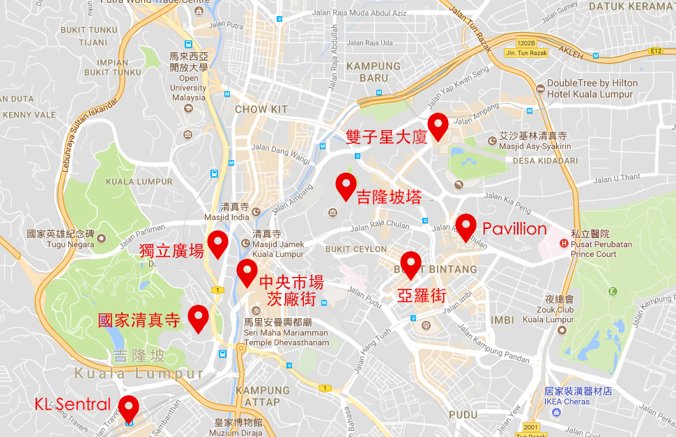 吉隆坡景點 :相對位置與距離