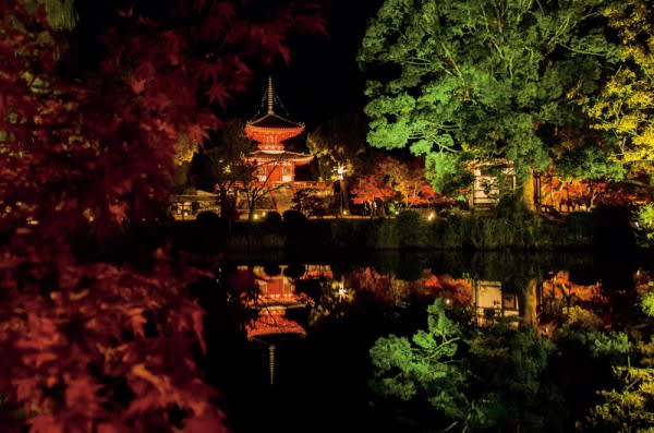 大覺寺紅綠相間的水面。來源:https://goo.gl/1HpDxX