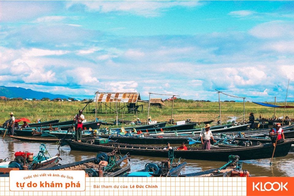 Có một INLE thanh bình như thế 14 thuyền ở phiên chợ trong chuyến du lịch inle