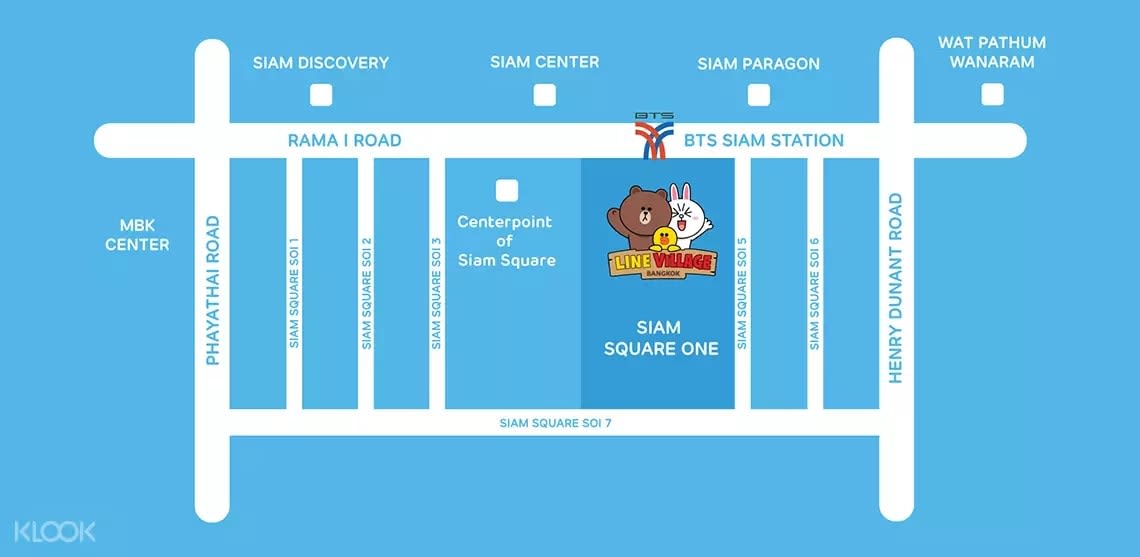 Map from Siam BTS to LINE Village Bangkok