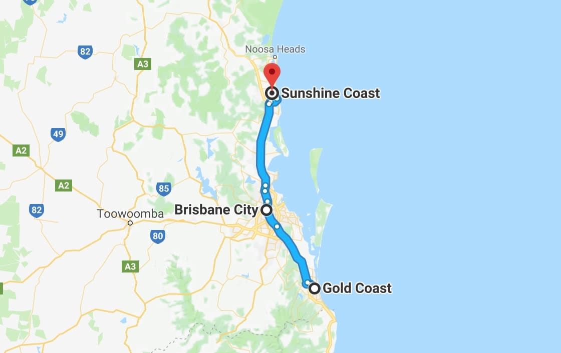 Sunshine Coast Australia на карте. Саншайн-Кост (Квинсленд) на карте. Голд Кост на карте. Sunshine Coast Australia.