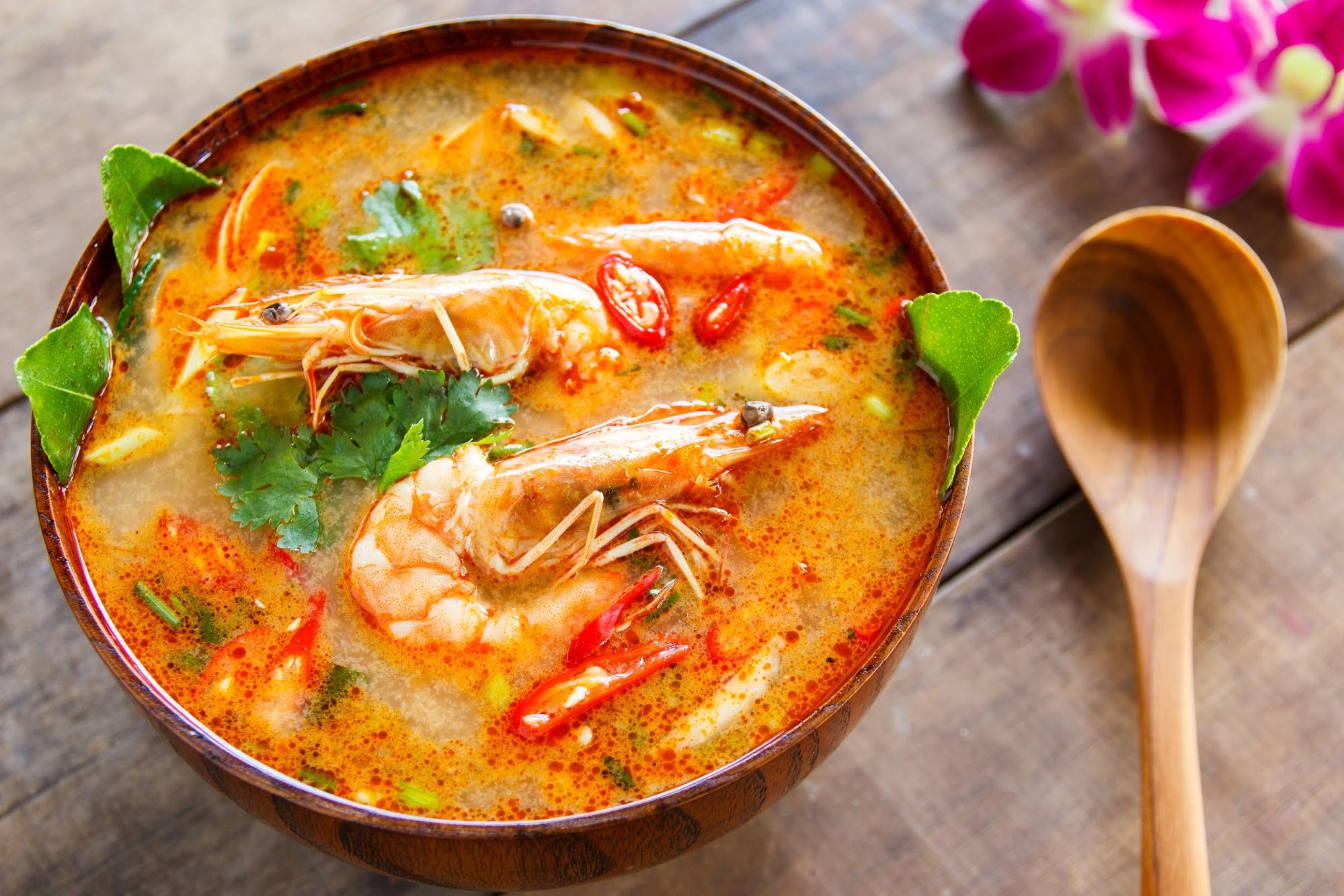 Tom yum soup at Bangkok Cooking Academy