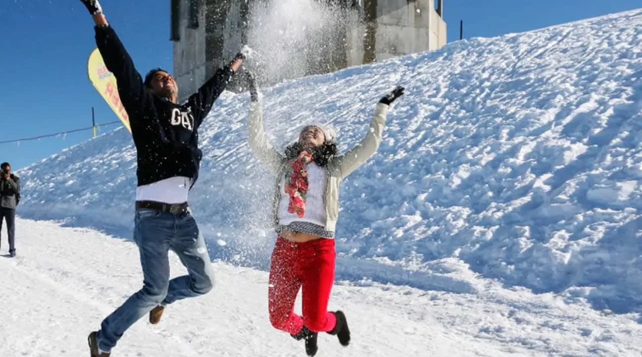 Playing in the snow in Switzerland