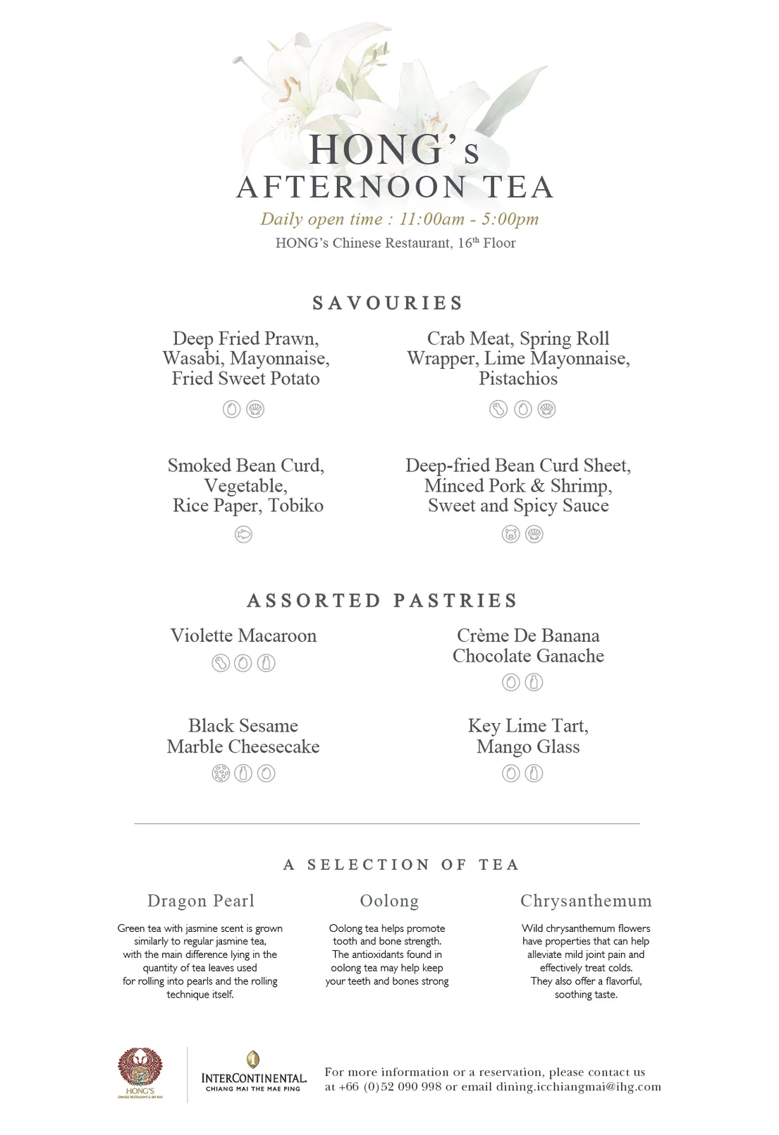 Hong Afternoon Tea Menu