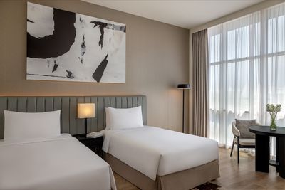 Deluxe Plaza View hotel room at Yas Plaza Marina (Maximum occupancy: 2 adults and 2 children or 3 adults)