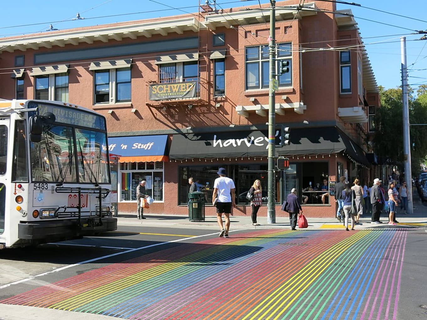 960px Castro Street Pedcrossing with Rainbow Flag Colour
