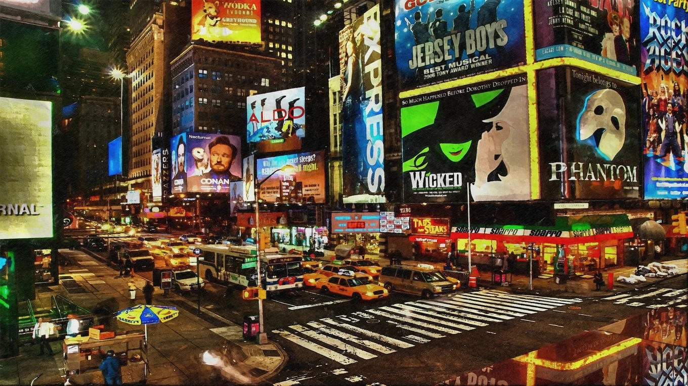 Times Square in the evening with broadway marquees