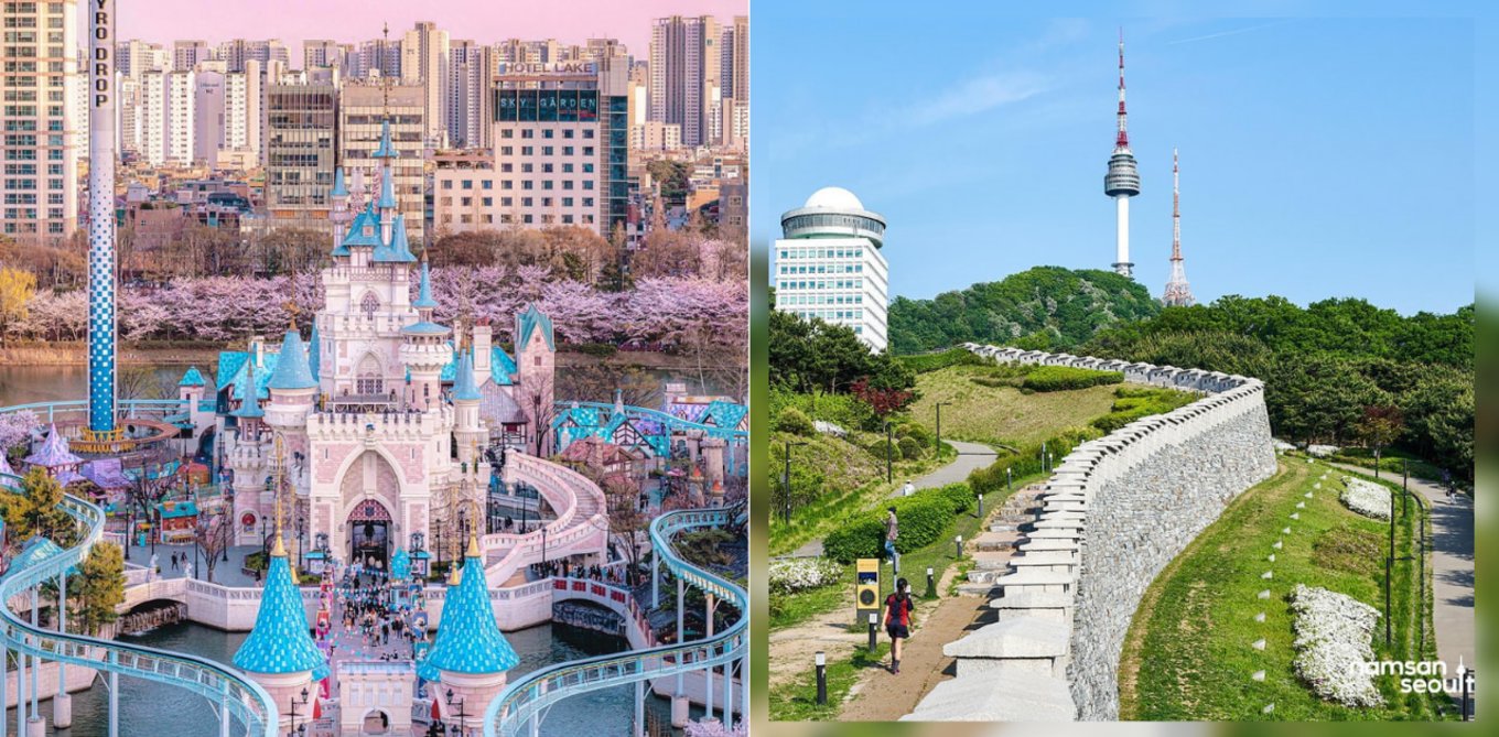 Lotte world and namsan seoul tower view