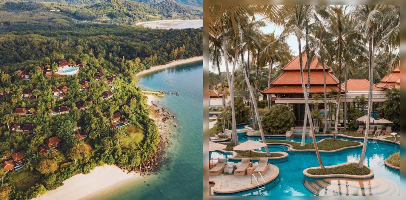 Resorts surrounded by coconut trees and beach