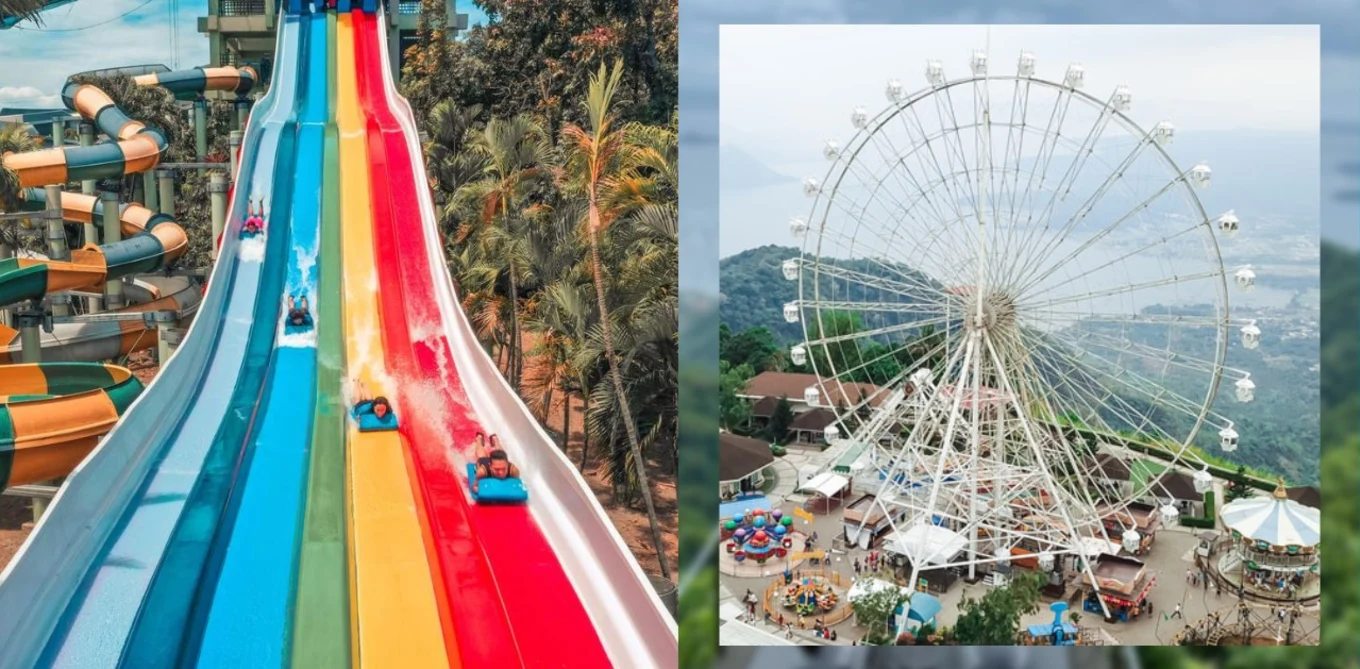 rainbow slide and white ferris wheel