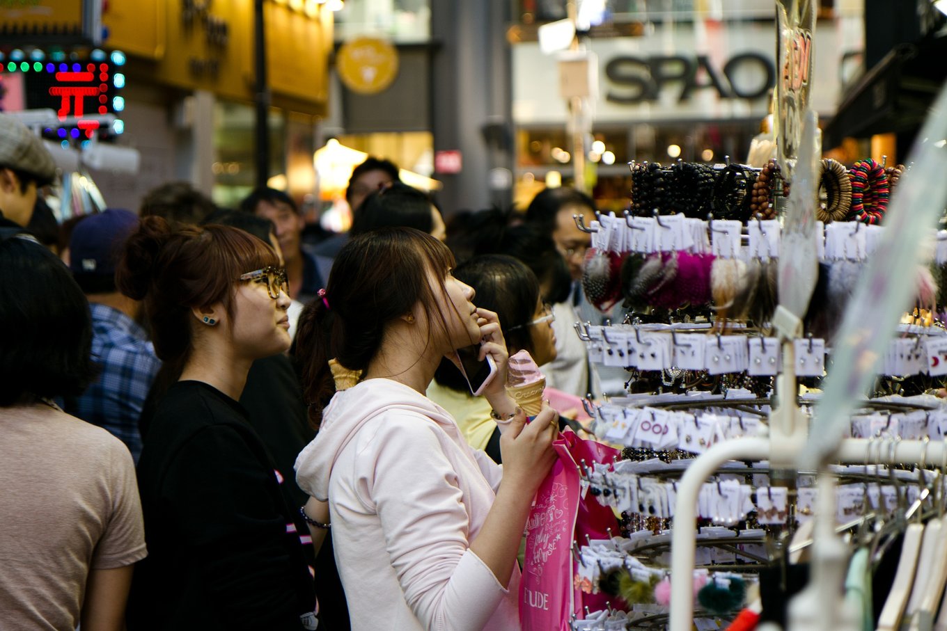 People shopping at Myeong-dong