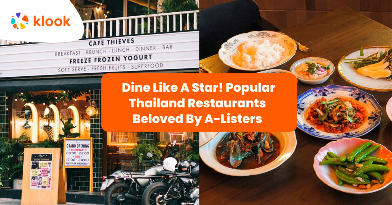 Restaurant facade and dishes in Thailand