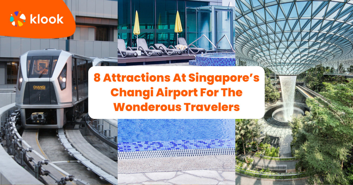 Pool, water vortex and trains inside Changi Airport