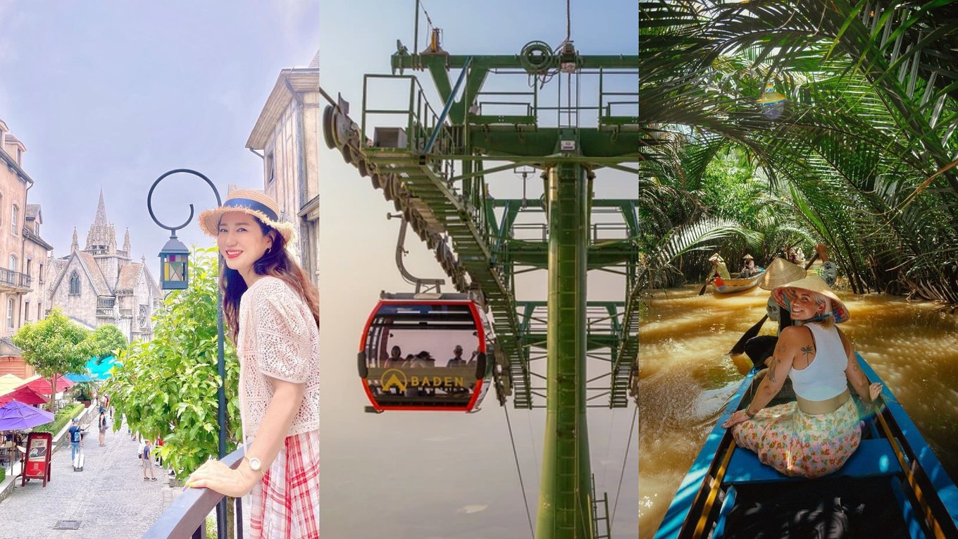collage of people enjoying vietnam package tours