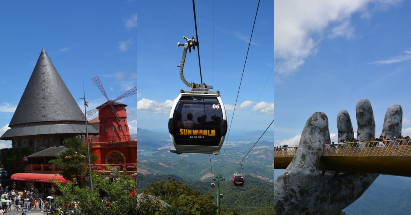 ba na hills golden bridge vietnam collage