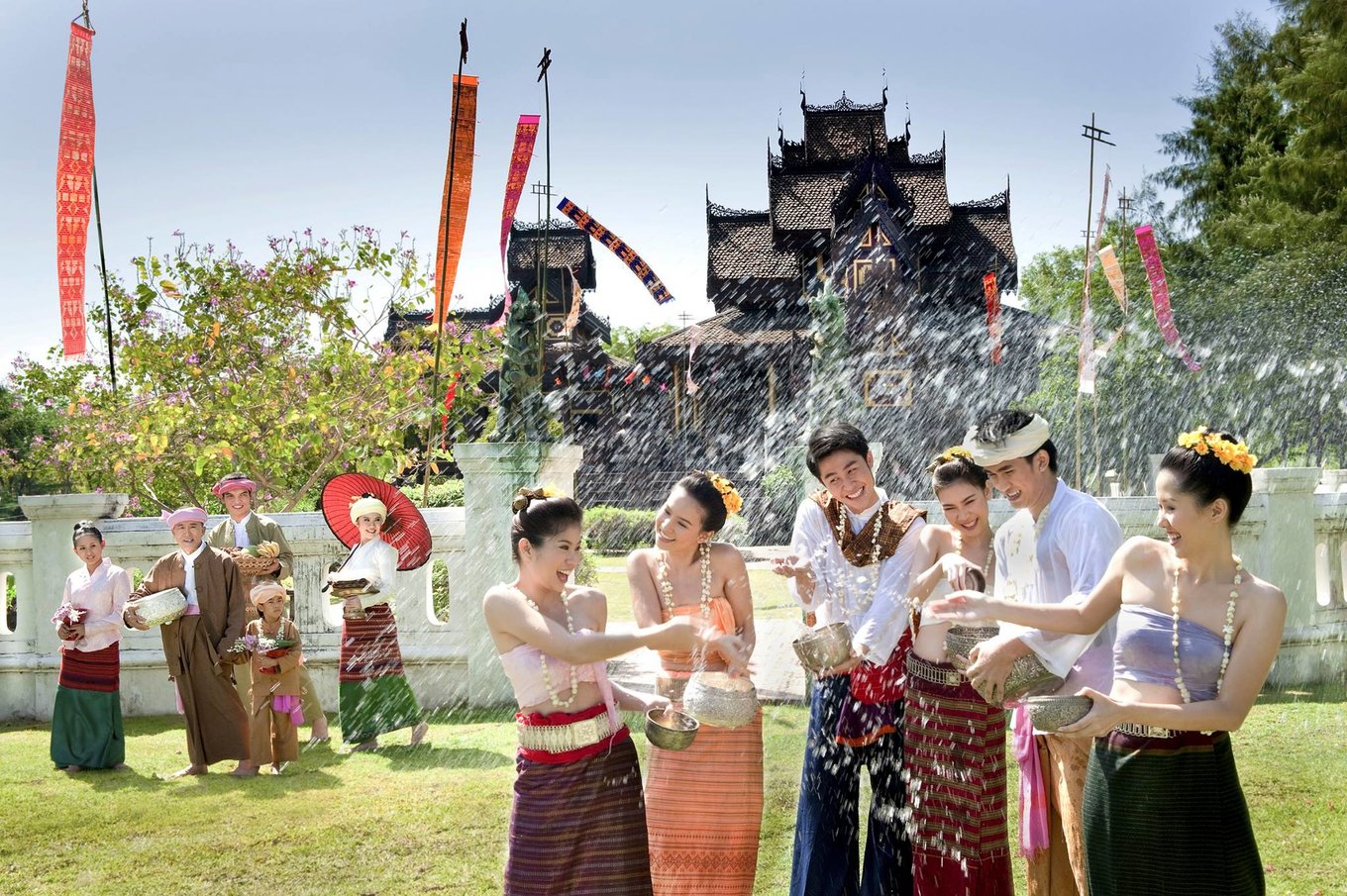 Thai people playing with water during festival