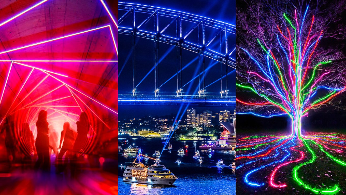 Get the perfect Insta pic this Vivid Sydney! Image credits: 'Dark Spectrum' artist impression by Mandylights, Destination NSW, 'Lightscape' artist impression by Culture Creative 