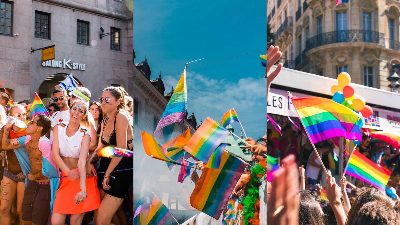 collage banner of celebrating pride month worldwide