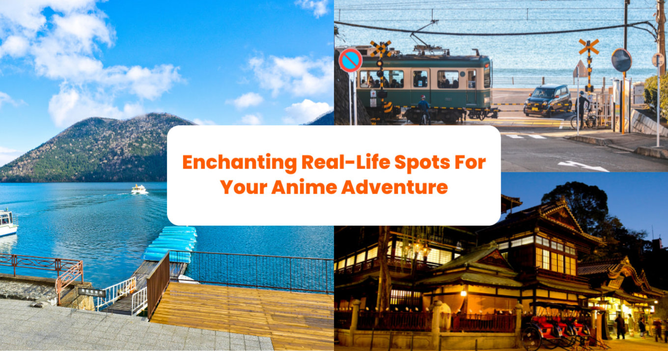 three photos of locations in japan that inspired anime creators