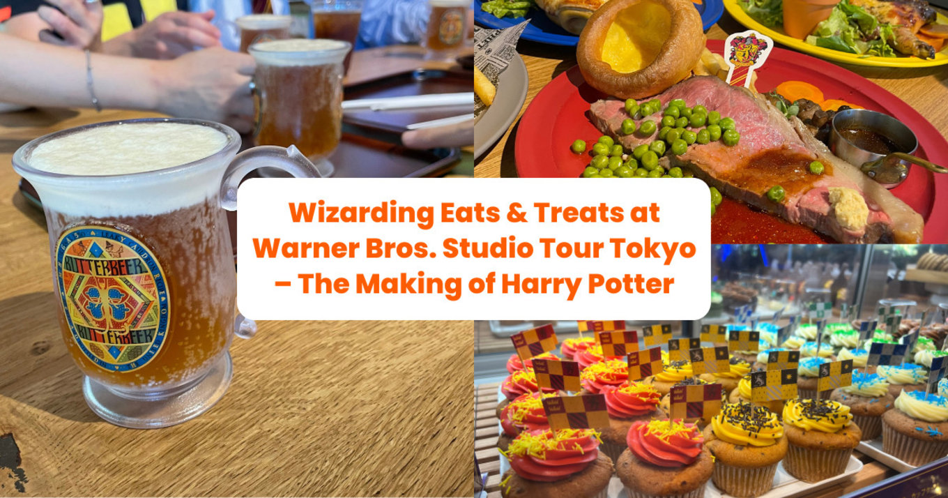 3 photo collage of food you can find at Warner Bros Studio Tour Tokyo