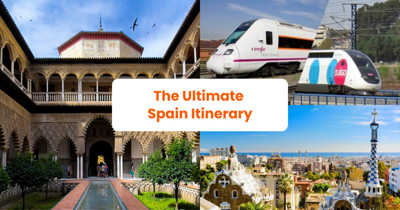 a collage of photos showing places in spain along with the title of article in the middle: the ultimate spain itinerary