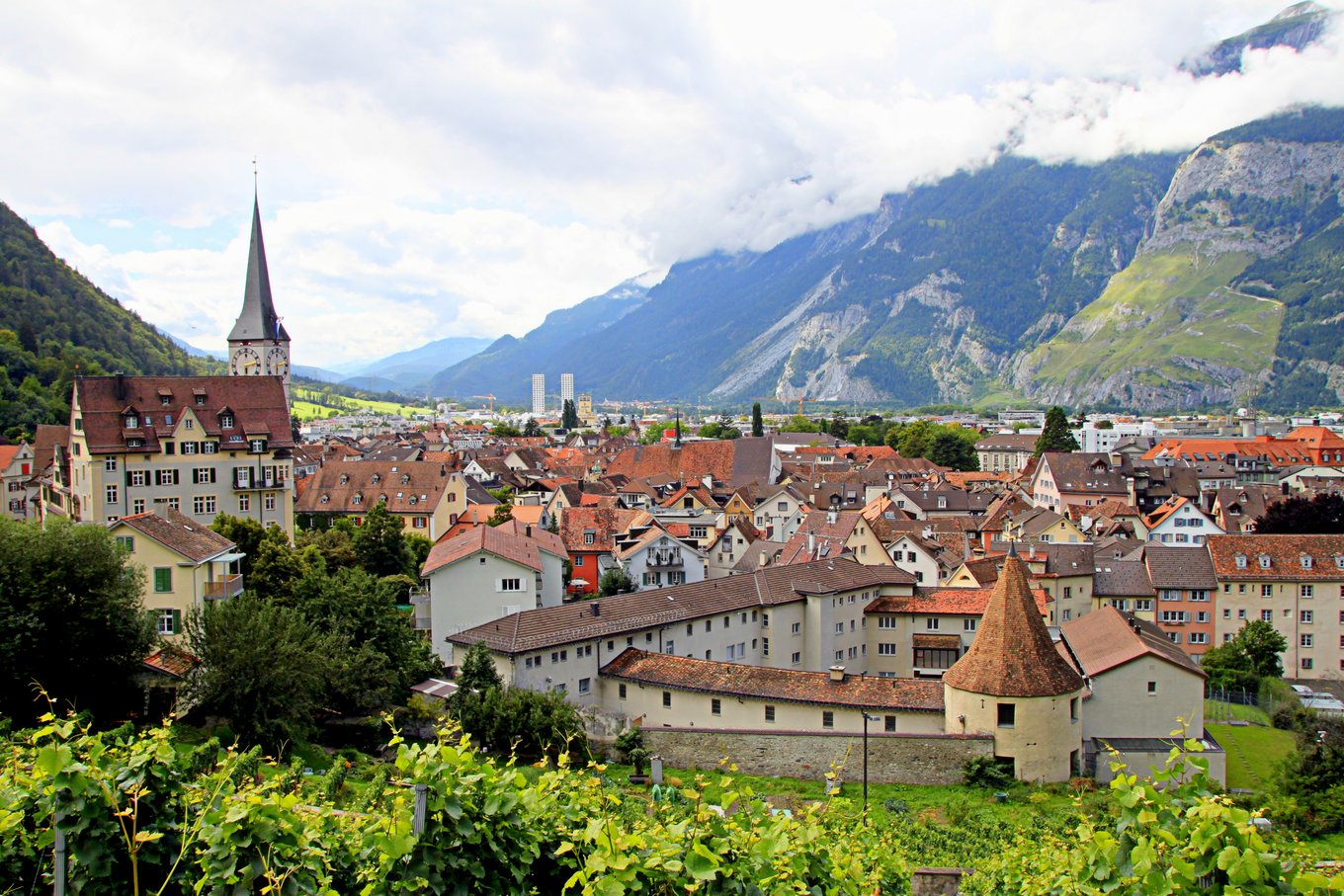 the city of chur switzerland and its surrounding mountains
