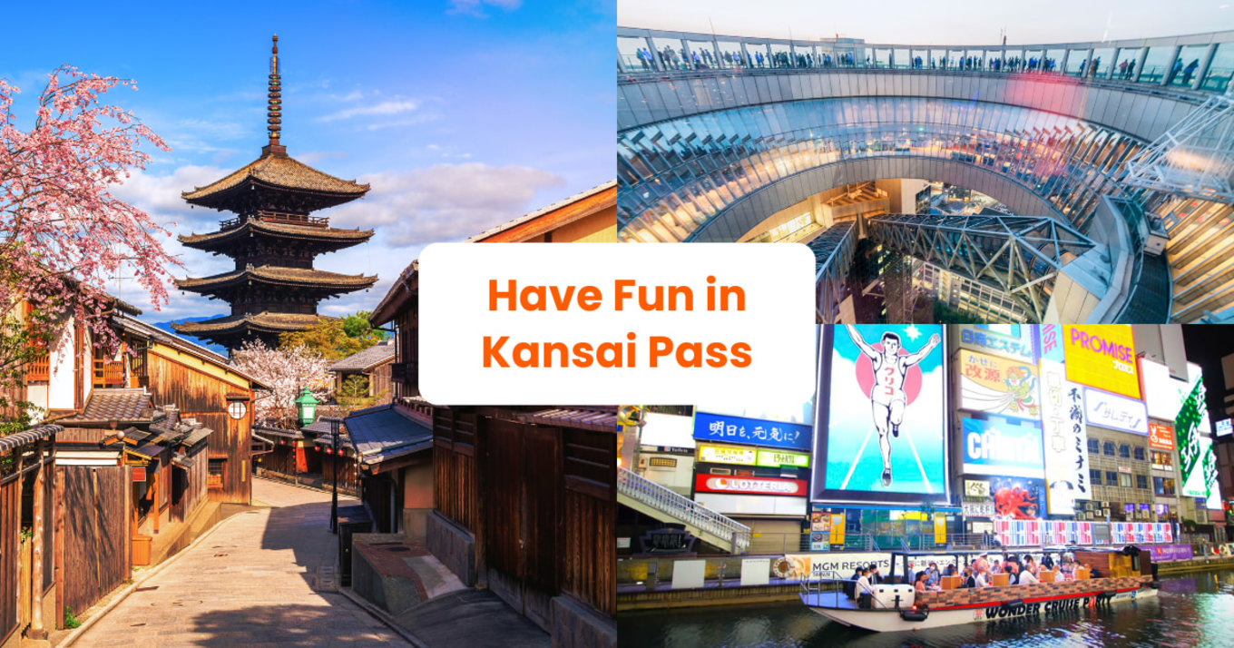 a collage of photos from kansai region using the Have Fun In Kansai Pass
