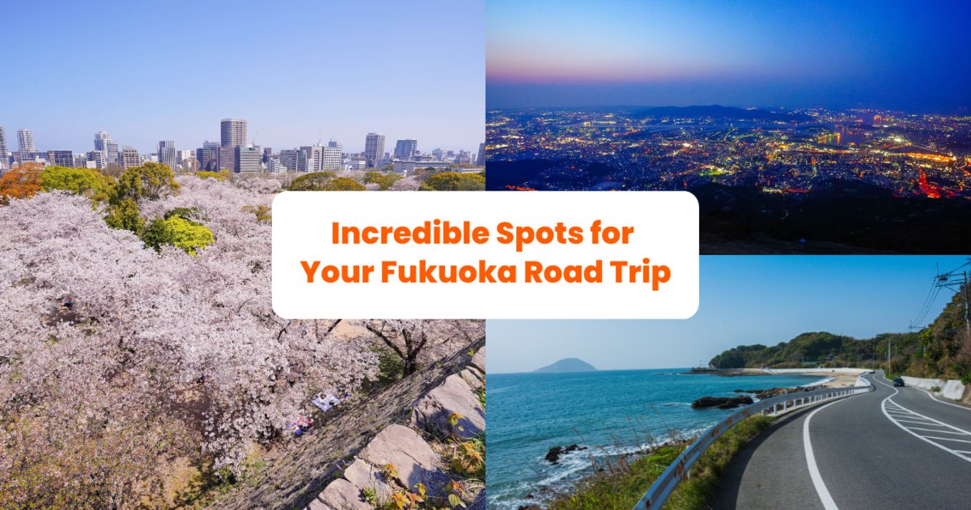 three pictures of different locations in Fukuoka and the title of the article