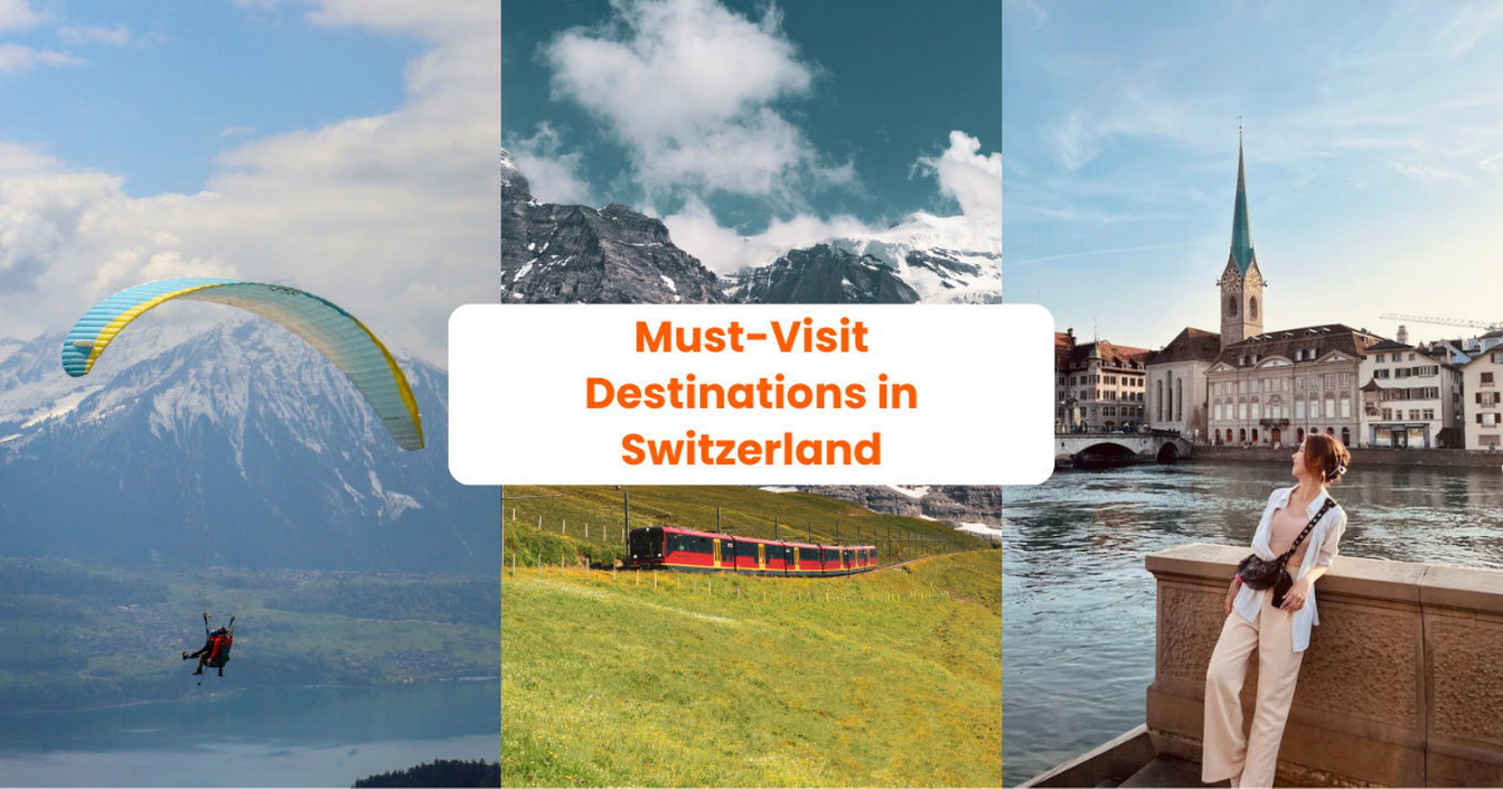 collage of photos showcasing places to visit in switzerland