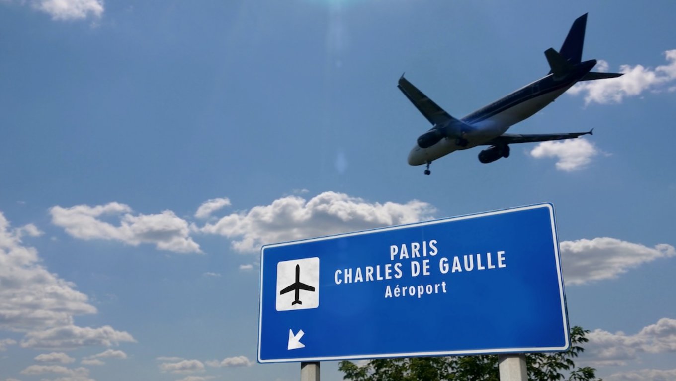 charles de gaulle airport a plane is taking off