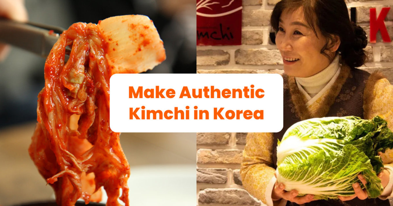 how to make kimchi - collage of kimchi making workshop with title copy stating make authentic kimchi in korea