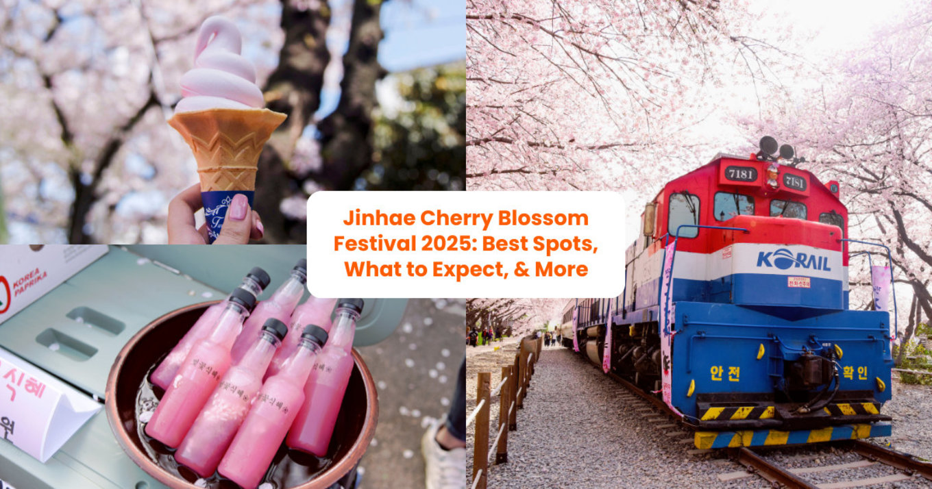 a photo of a train on train tracks with cherry blossoms in full bloom