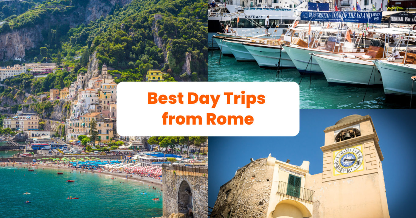 day trips from rome - collage of famous attractions outside of rome
