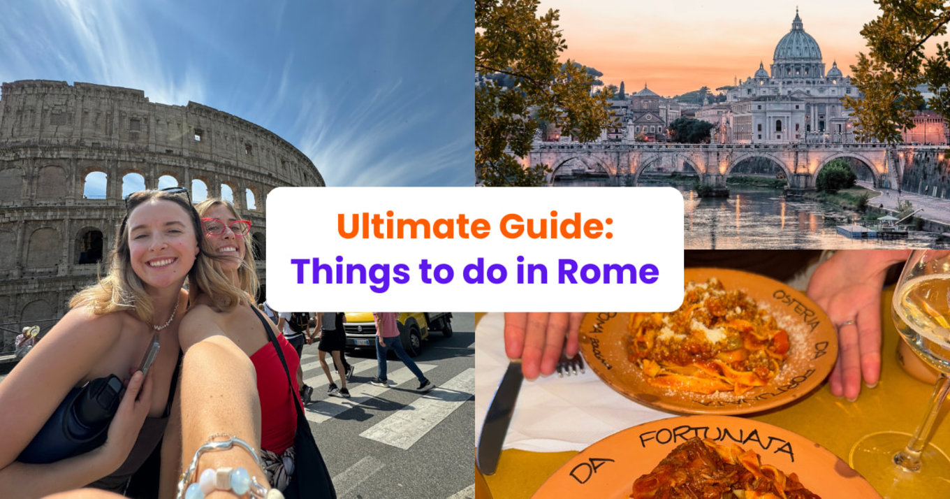 collage of photos showing activities you can do when in rome along with copy that states, ultimate guide on things to do in rome