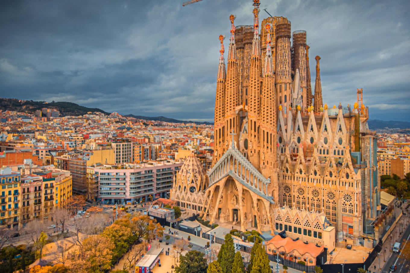 gaudi in barcelona - aerial view of sagrada familia