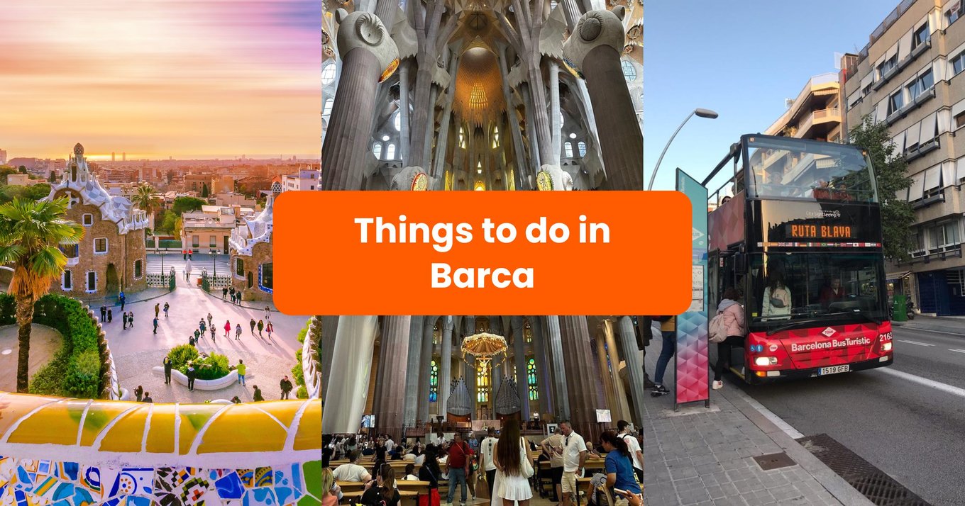 Collage of attractions in Barcelona