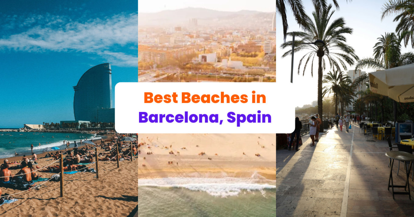 collage of beaches in barcelona spain