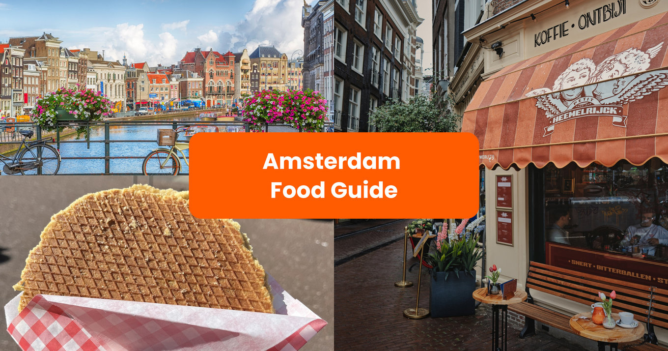 Collage of restaurants and food in amsterdam
