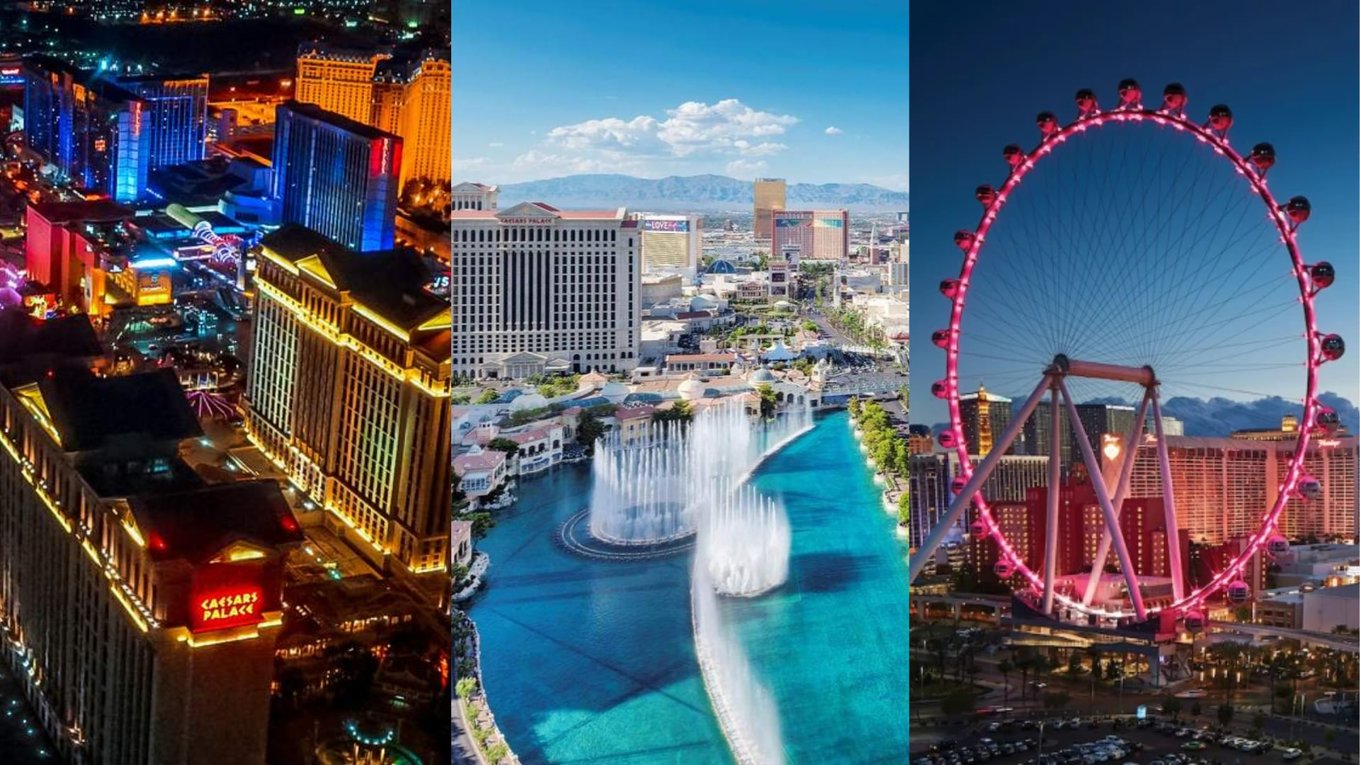 Collage of iconic attractions in Las Vegas