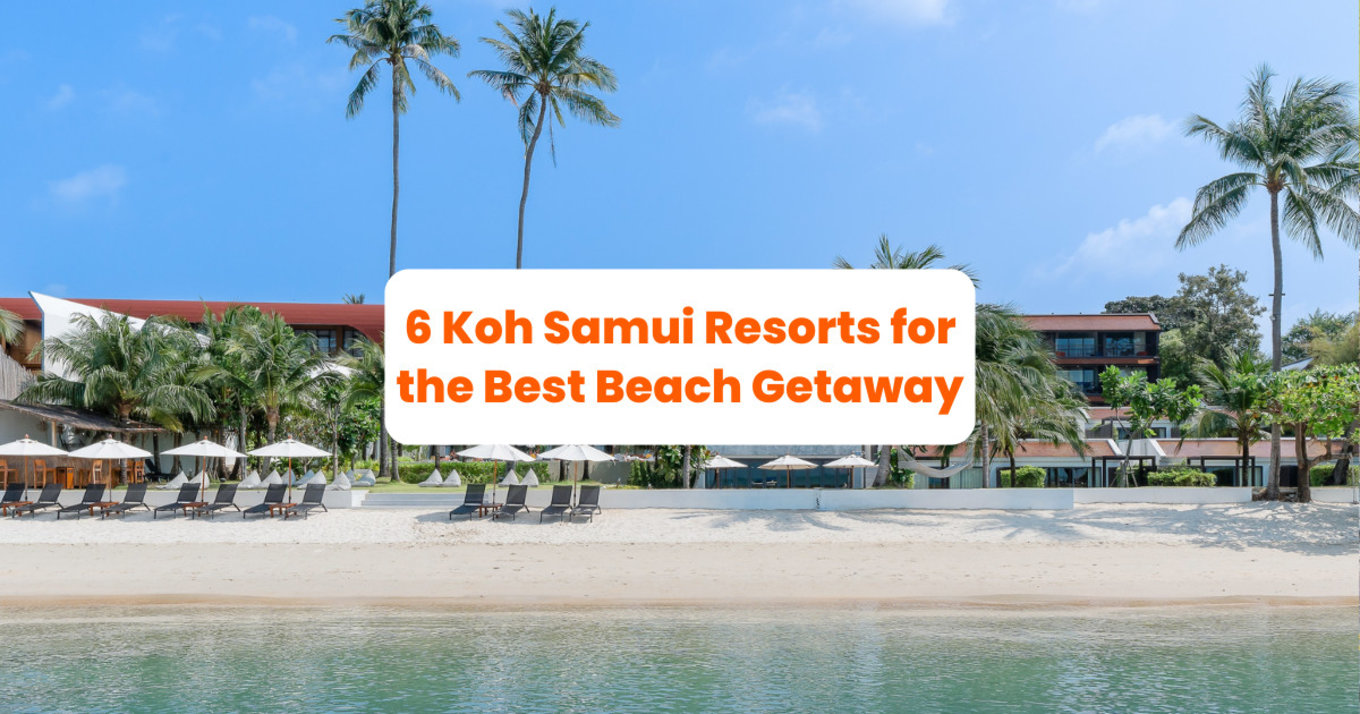 shot of a beach at koh samui with the text "6 koh samui resort for the best beach getaway"