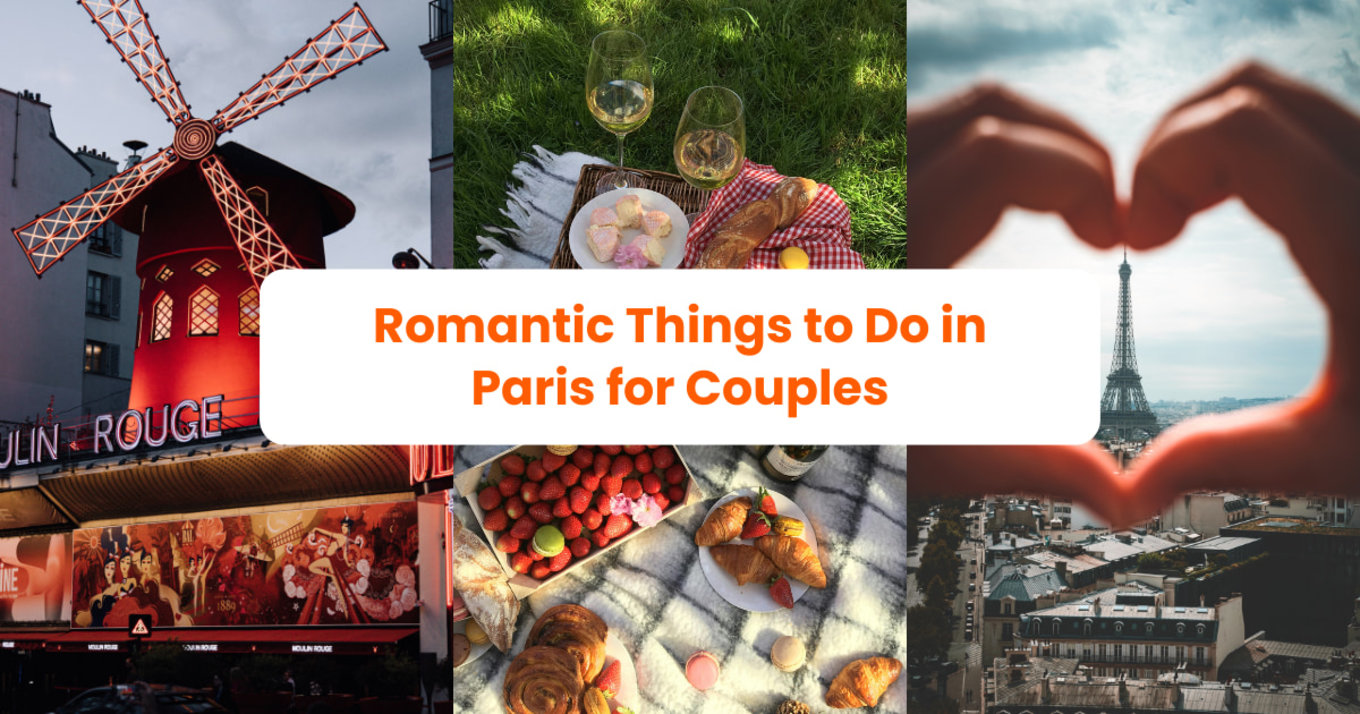 A three-pic collage of things to do in Paris with a caption saying "Romantic Things to Do in Paris for Couples"