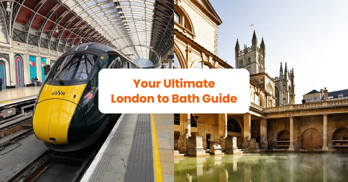 Train from London to Bath and historic Roman Baths in England