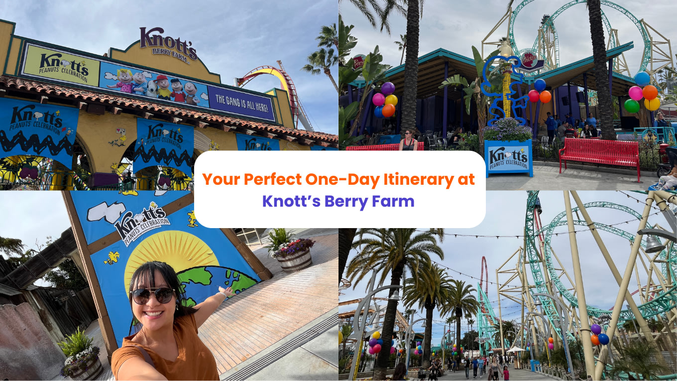 Entrance and attractions at Knott’s Berry Farm in Buena Park, California.
